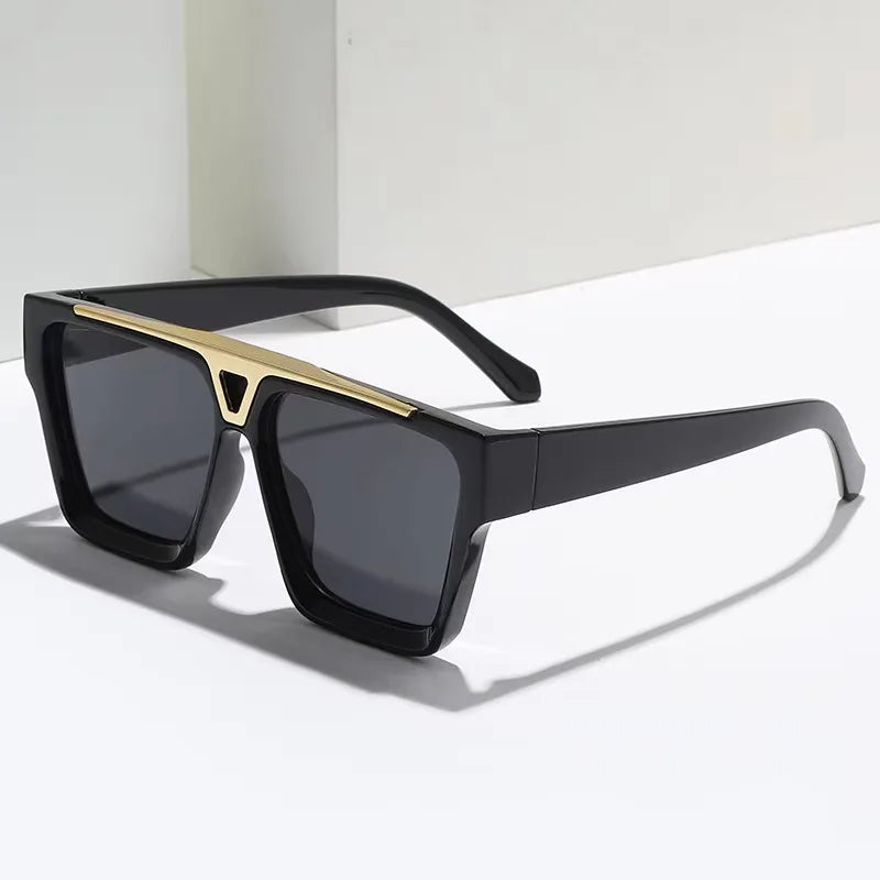 Letter V Sunglasses For Women Men Fashion Retro Square Frame Driving Black UV400 Lens Sun Glasses Trend Design Unisex Eyewear
