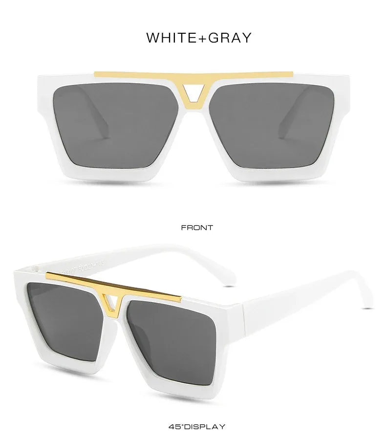 Letter V Sunglasses For Women Men Fashion Retro Square Frame Driving Black UV400 Lens Sun Glasses Trend Design Unisex Eyewear