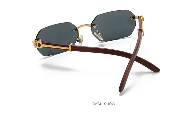 Trendy Rimless Sunglasses for Men Women Frameless Rectangle Wood Frame Sun Glasses Retro Shades Summer Traveling Eyewear UV400