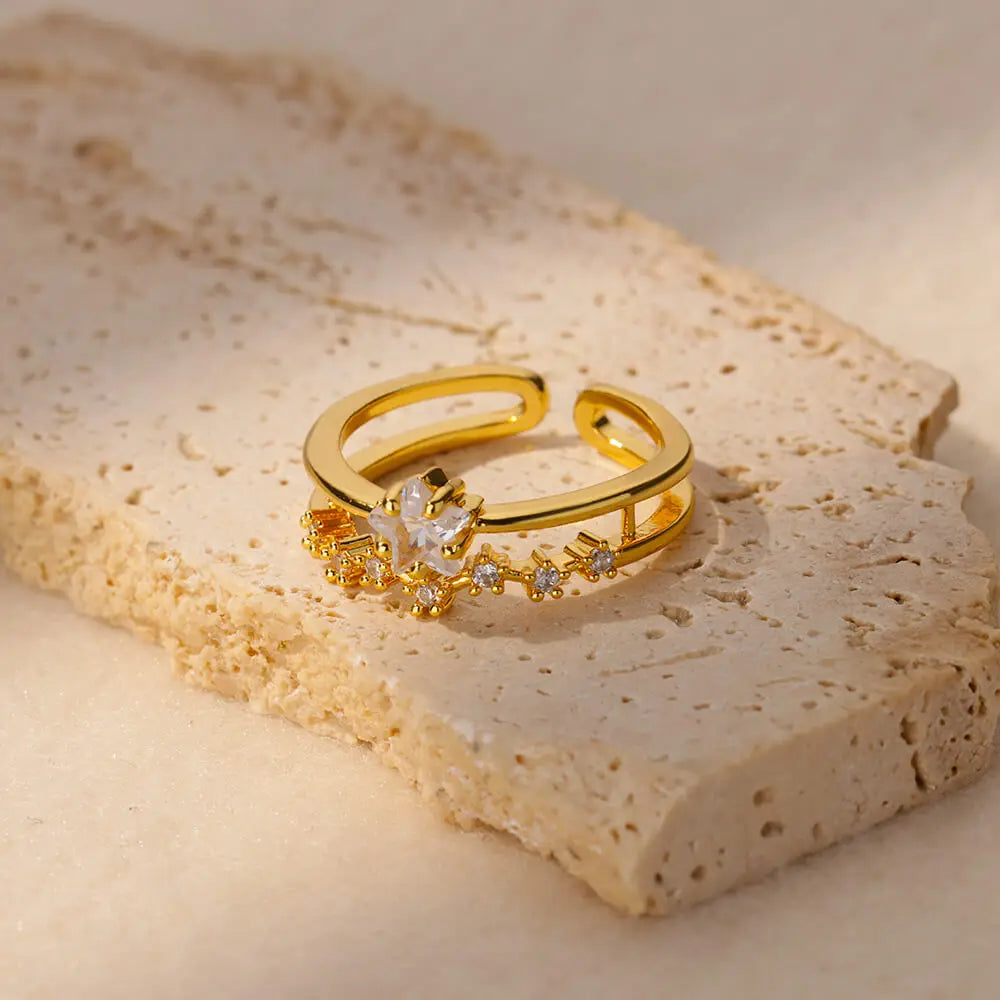 Zircon Geometric Heart Rings For Women Stainless Steel Gold Color Wedding Ring Luxury Aesthetic Jewlery Couple Gift 2024