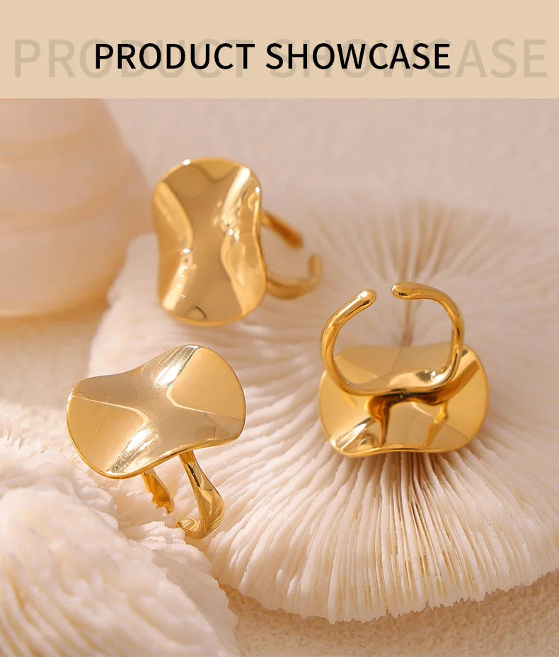 Hip Hop Gold Plated Simplicity Ring for Women New Stainless Steel Oval Open Ring Waterproof Jewelry 2024 Trend Accessories