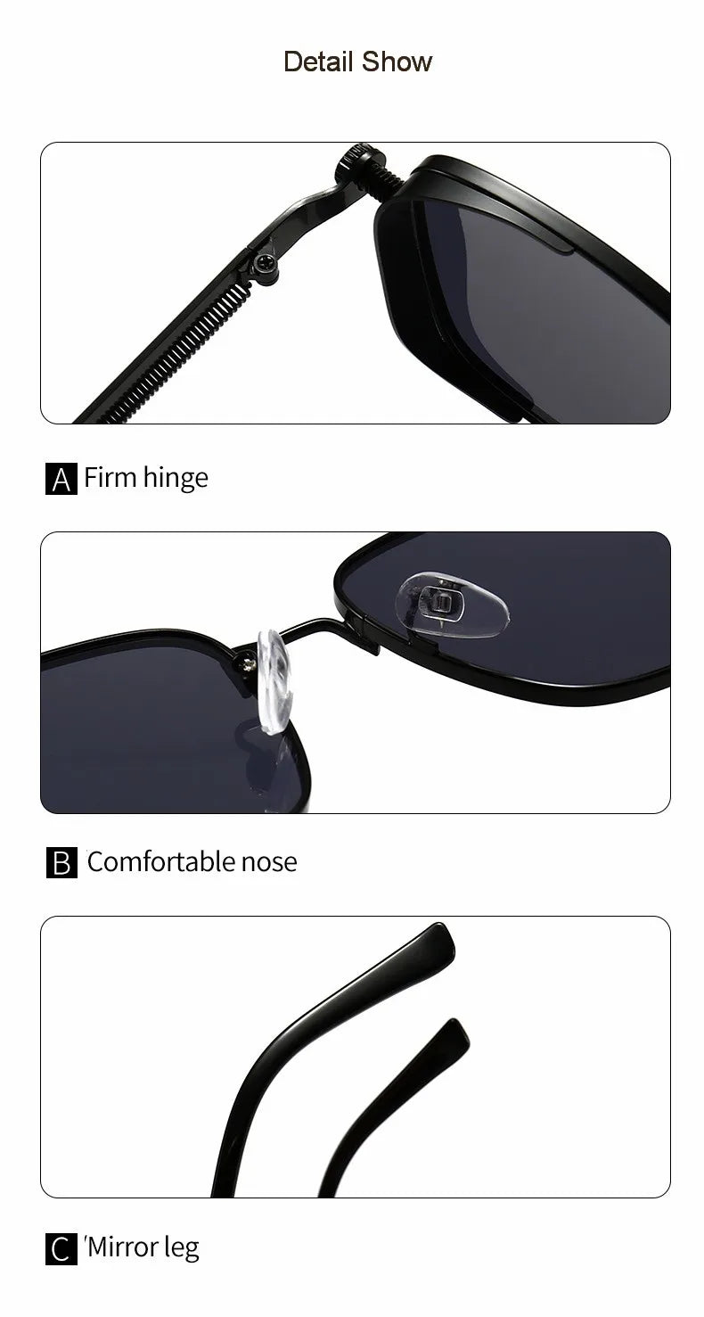 Steampunk Sun Glasses Male Female Square Sunglasses For Men Women Ins Metal Frame Eyewear Shades Oculos De Sol UV400