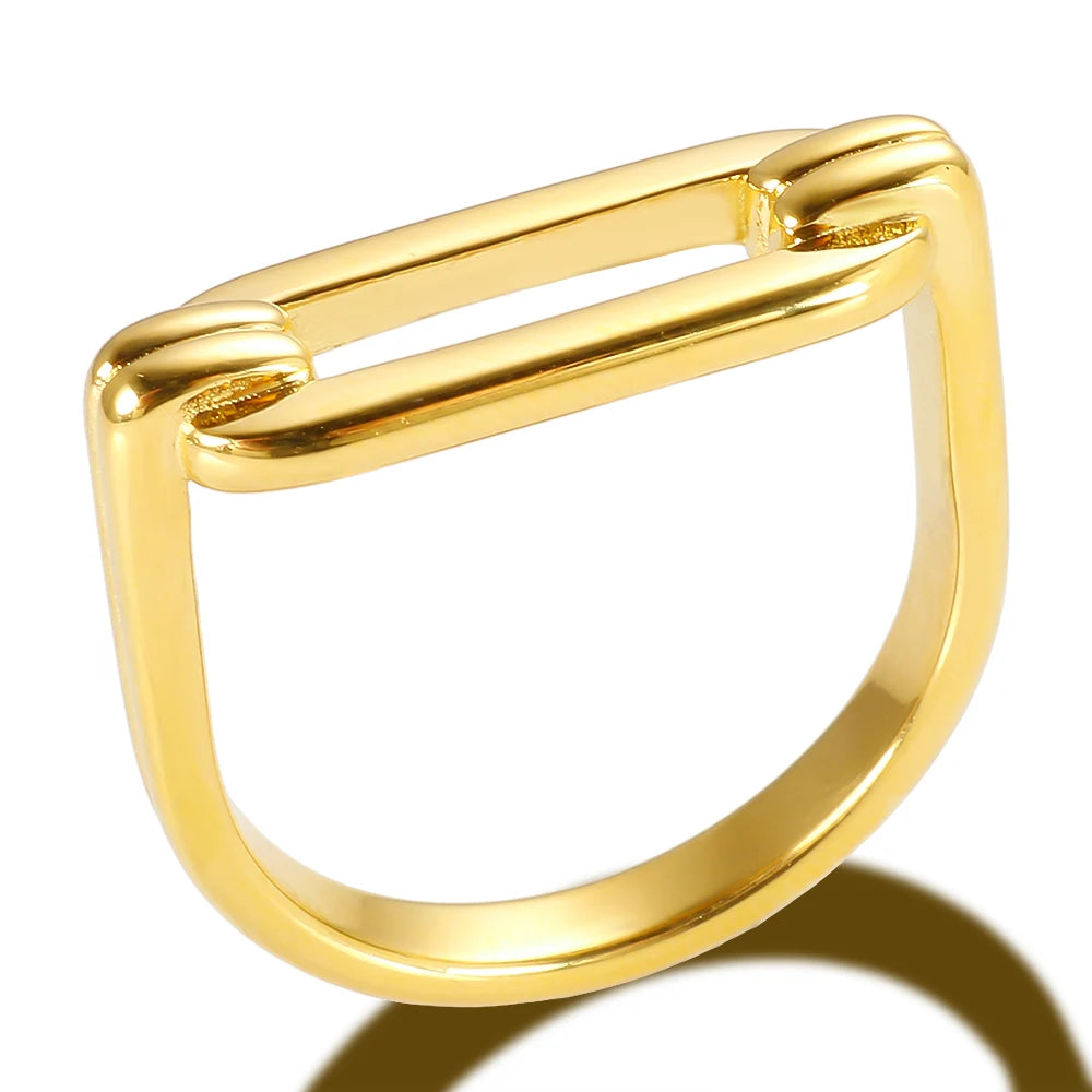 Irregular Two Geometric Hollow Ring  Stainless Steel Waterproof Daily Wear Jewelry