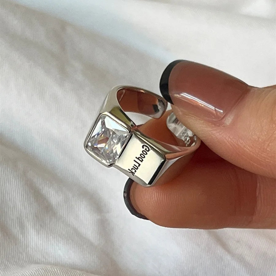 New Fashion Silver Color Open Finger Ring Letters Words Wish Wide Punk Stackable For Women Girl Jewelry Gift Dropship