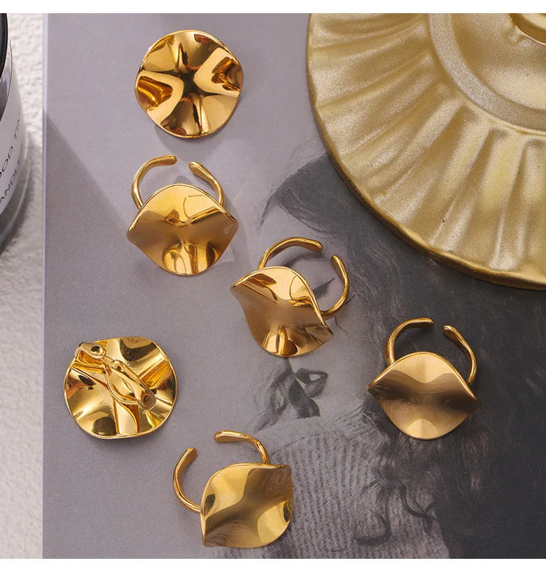 Hip Hop Gold Plated Simplicity Ring for Women New Stainless Steel Oval Open Ring Waterproof Jewelry 2024 Trend Accessories