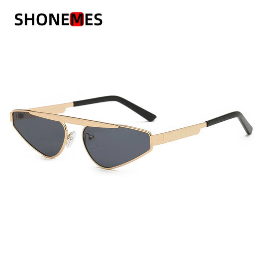 Shonemes Cat Eye Sunglasses Stylish Triangular Shades Metal Frame Outdoor UV400 Sun Glasses Gold Black Brown for Women Men