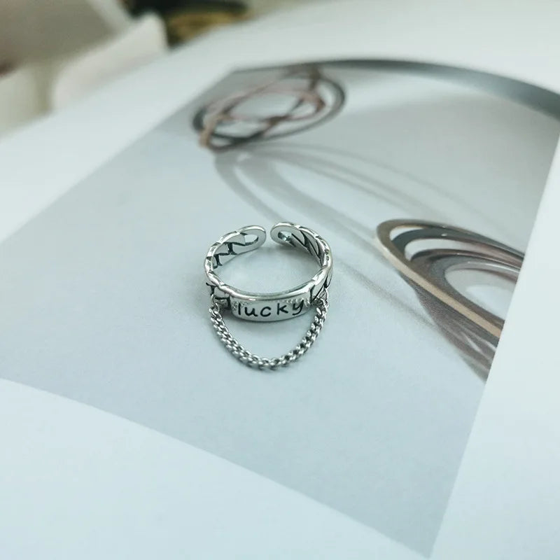 New Fashion Silver Color Open Finger Ring Letters Words Wish Wide Punk Stackable For Women Girl Jewelry Gift Dropship