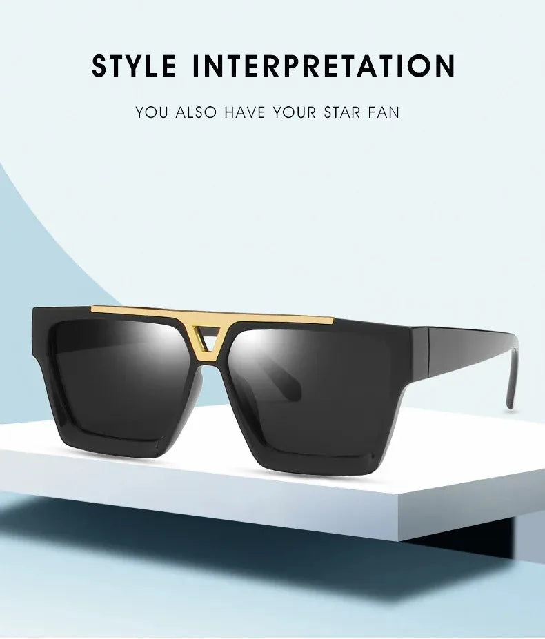 Letter V Sunglasses For Women Men Fashion Retro Square Frame Driving Black UV400 Lens Sun Glasses Trend Design Unisex Eyewear