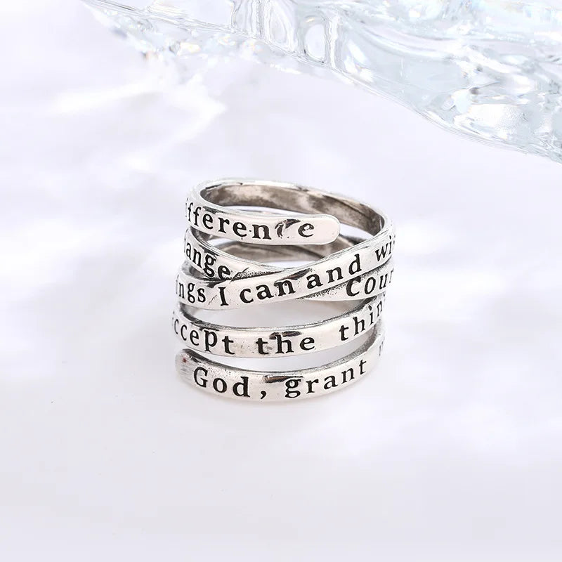 New Fashion Silver Color Open Finger Ring Letters Words Wish Wide Punk Stackable For Women Girl Jewelry Gift Dropship