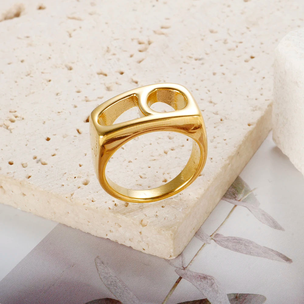 Irregular Two Geometric Hollow Ring  Stainless Steel Waterproof Daily Wear Jewelry