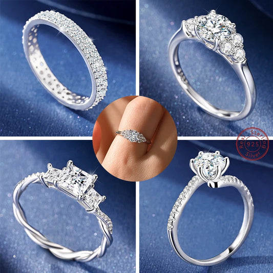 Moissanite Rings 100% 925 Sterling Silver Luxury Round Moissanite Ring for Women Engagement Wedding Birthday Party Jewelry Gift