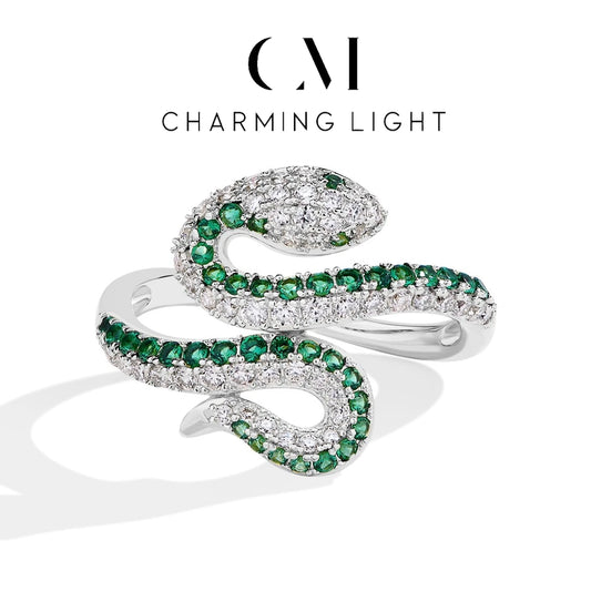 CHARMING Original Snake Moissanite Rings Handmade Lab Diamond Open Ring S925 Silver men Woman Party Fine Jewelry Gifts Wholesale