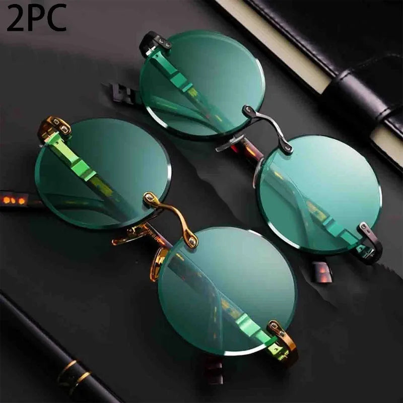 Fashion Classic Rimless Sunglasses Women Men Crystal Dark Green Lens Sun Glasses Retro Round Glasses Outdoor Driving Eyeglasses