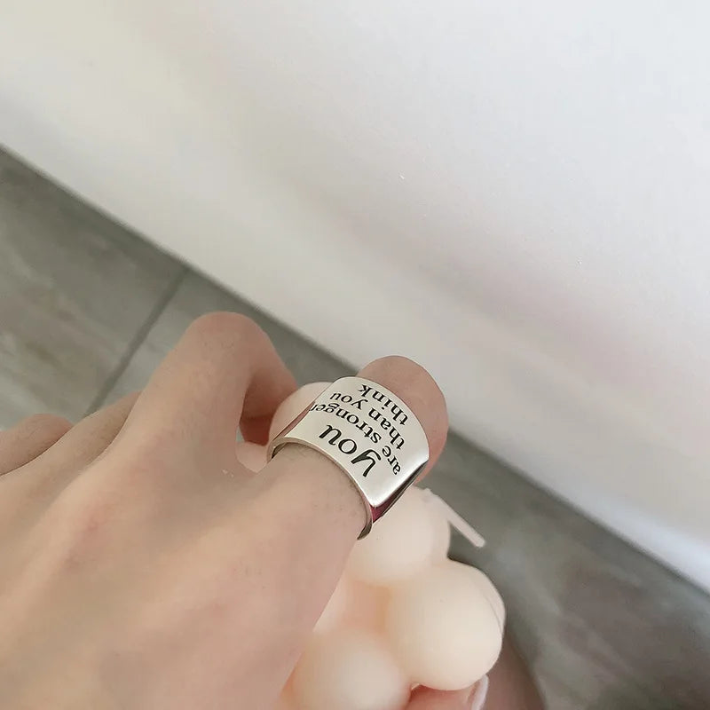 New Fashion Silver Color Open Finger Ring Letters Words Wish Wide Punk Stackable For Women Girl Jewelry Gift Dropship