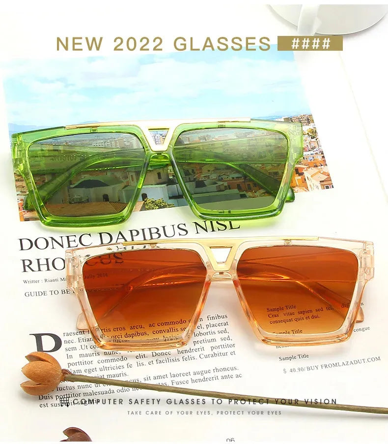 Letter V Sunglasses For Women Men Fashion Retro Square Frame Driving Black UV400 Lens Sun Glasses Trend Design Unisex Eyewear