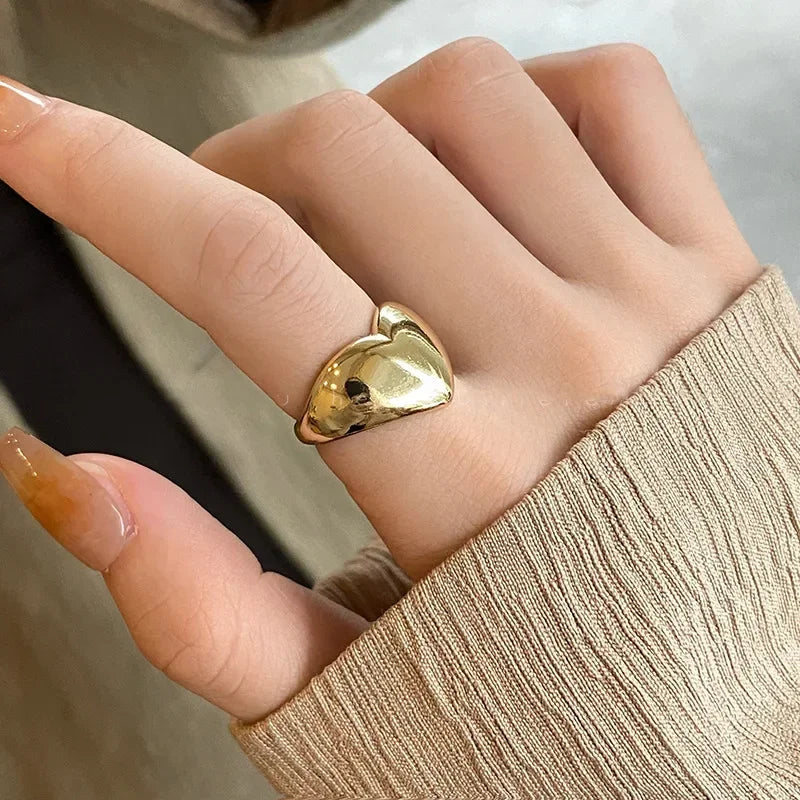 LATS Sweet Cool Silver Color Rings for Women Girl Korea Elegant Simple Smooth LOVE Heart Ring Fashion Jewelry Accessories