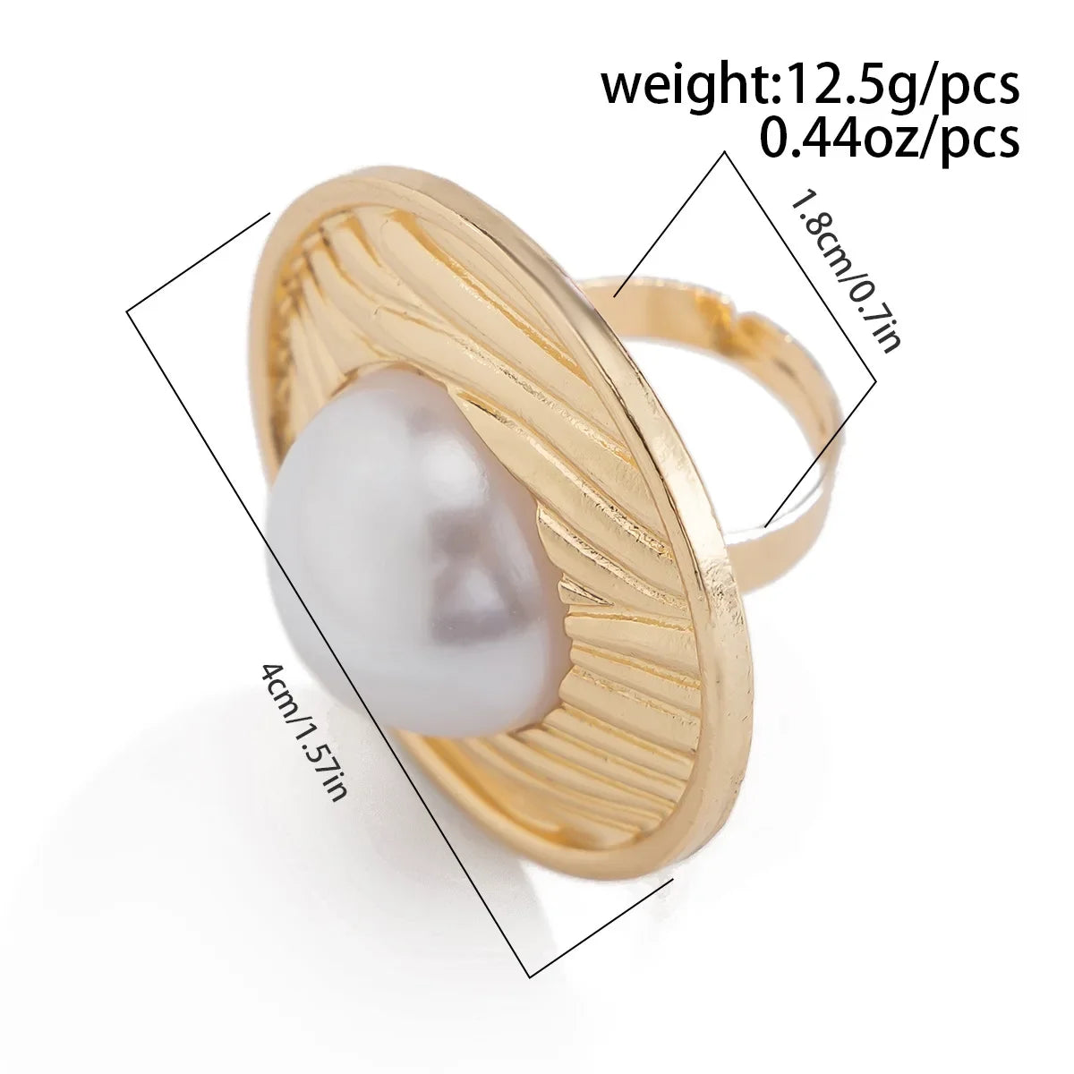 Trendy Big Women's Rings with Irregular Hollow Imitation Pearl Ins Style Niche Alloy Open Ring African Jewelry for Dubai Gifts