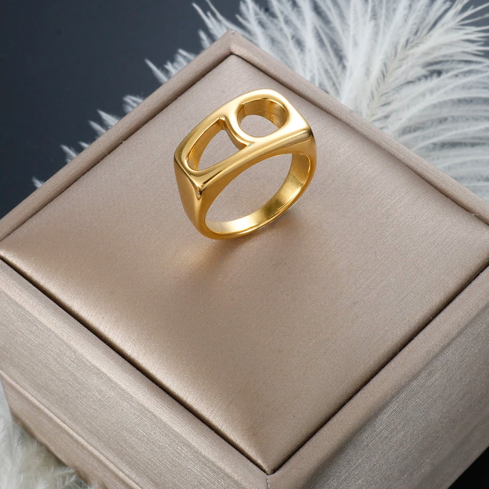 Irregular Two Geometric Hollow Ring  Stainless Steel Waterproof Daily Wear Jewelry