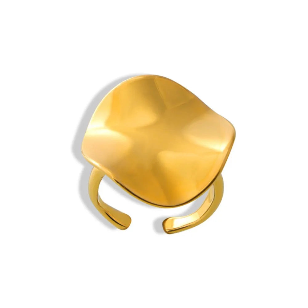 Hip Hop Gold Plated Simplicity Ring for Women New Stainless Steel Oval Open Ring Waterproof Jewelry 2024 Trend Accessories