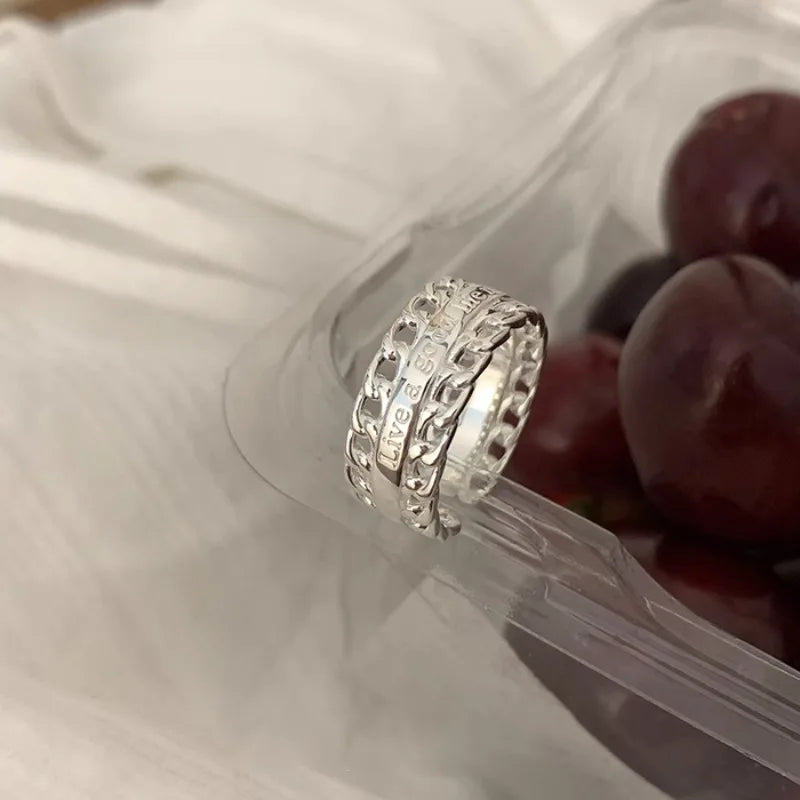 New Fashion Silver Color Open Finger Ring Letters Words Wish Wide Punk Stackable For Women Girl Jewelry Gift Dropship