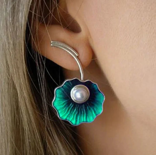 2023 New Elegant Fashion Green Flower Pearl Dangle Earrings For Women Engagement Wedding Earrings Gift Custom Jewelry