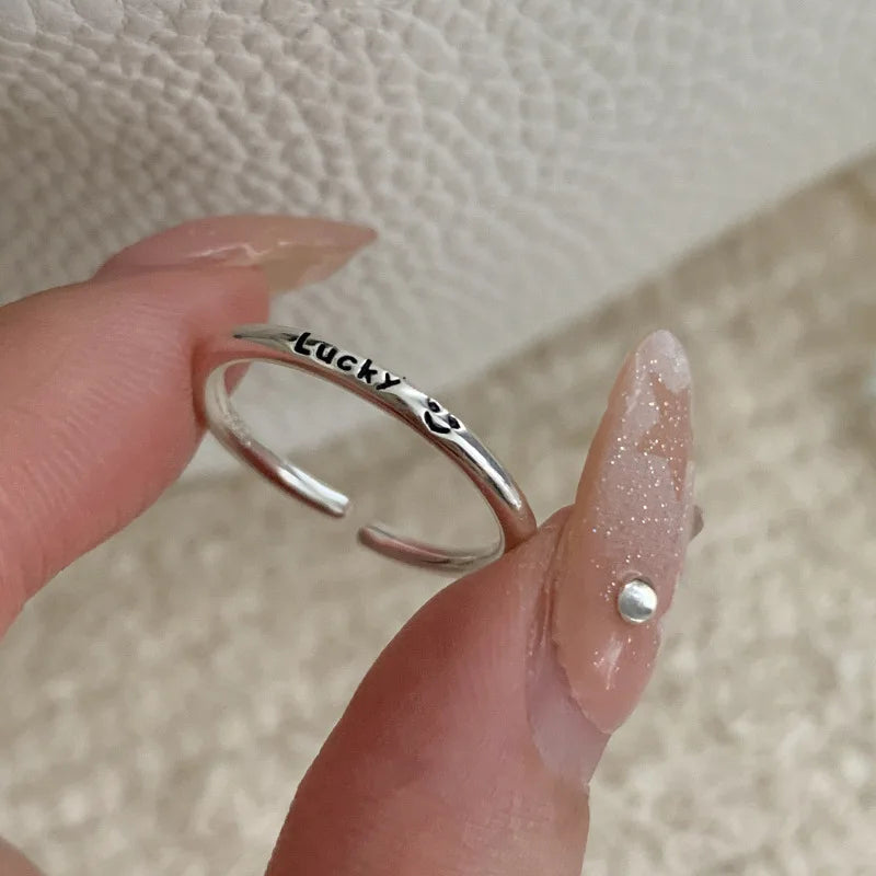 New Fashion Silver Color Open Finger Ring Letters Words Wish Wide Punk Stackable For Women Girl Jewelry Gift Dropship