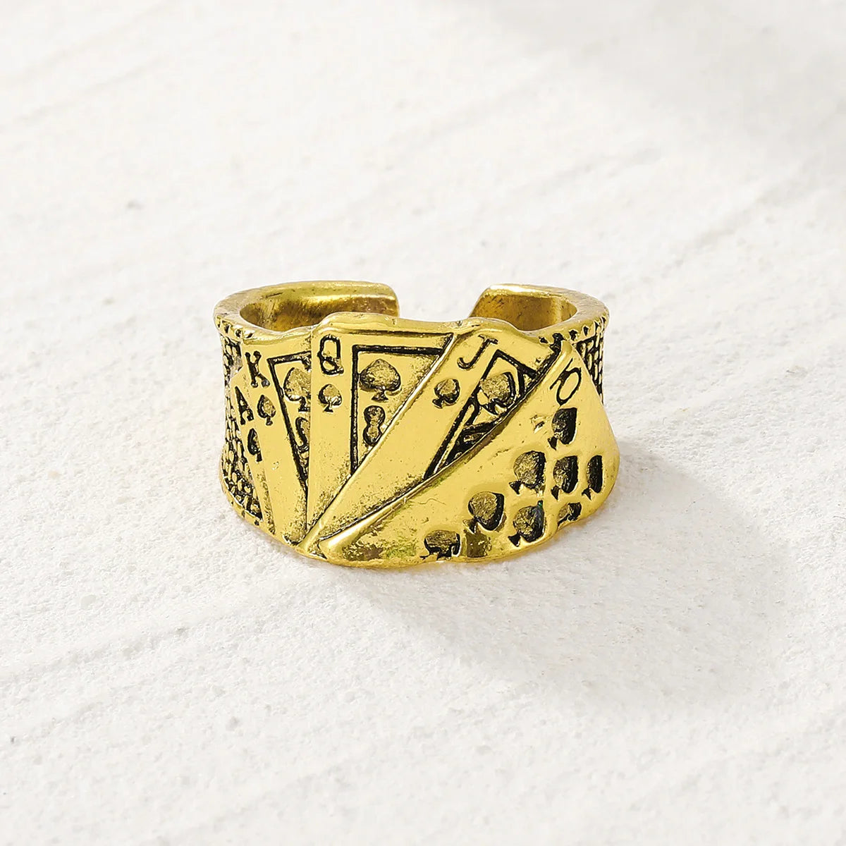 Punk Retro Metal Playing Card Ring Personality Hip Hop Rock Open Ring for Men Women Gothic Finger Jewellery Accessories Gifts