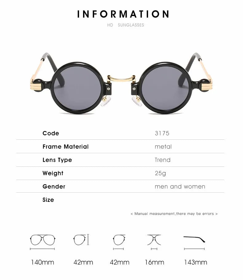 Small Round Sunglasses For Men Women Retro Steampunk Sun Glasses Male Female Metal Frame Eyewear Shades Oculos De Sol UV400