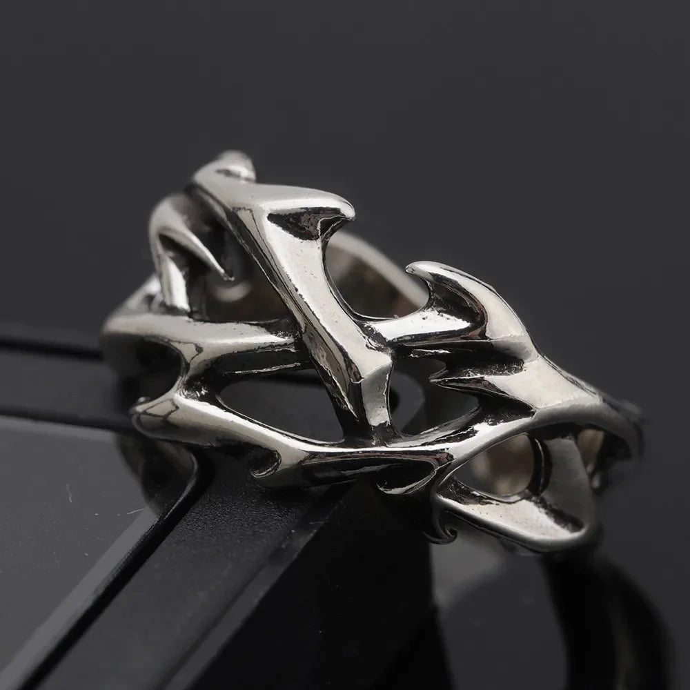 Hip Hop Rock Irregularity Thorns Stainless Steel Opening Rings Gothic Punk Finger Ring for Men Women Personality Finger Jewelry