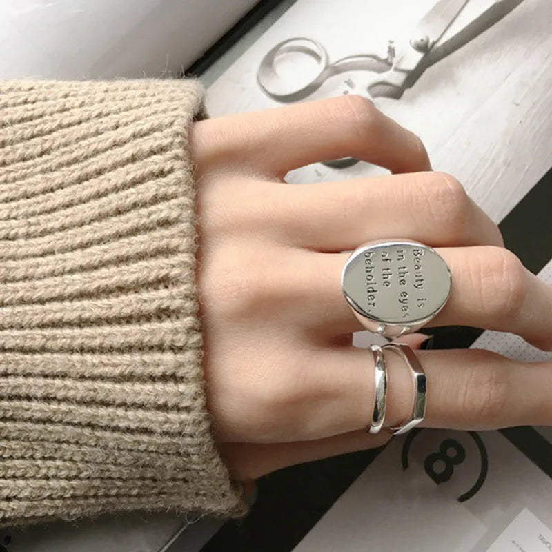 New Fashion Silver Color Open Finger Ring Letters Words Wish Wide Punk Stackable For Women Girl Jewelry Gift Dropship
