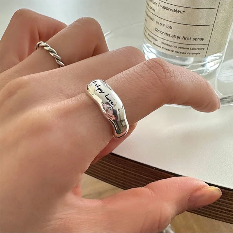 New Fashion Silver Color Open Finger Ring Letters Words Wish Wide Punk Stackable For Women Girl Jewelry Gift Dropship
