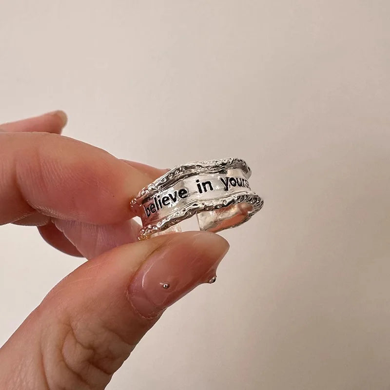 New Fashion Silver Color Open Finger Ring Letters Words Wish Wide Punk Stackable For Women Girl Jewelry Gift Dropship