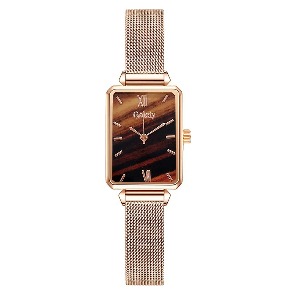 2pcs Set Women Watches Fashion Square Ladies Quartz Watch Bracelet Simple Rose Gold Mesh Luxury Women Watches Relogio Feminino