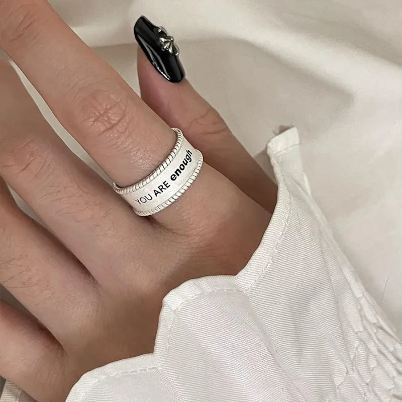 New Fashion Silver Color Open Finger Ring Letters Words Wish Wide Punk Stackable For Women Girl Jewelry Gift Dropship
