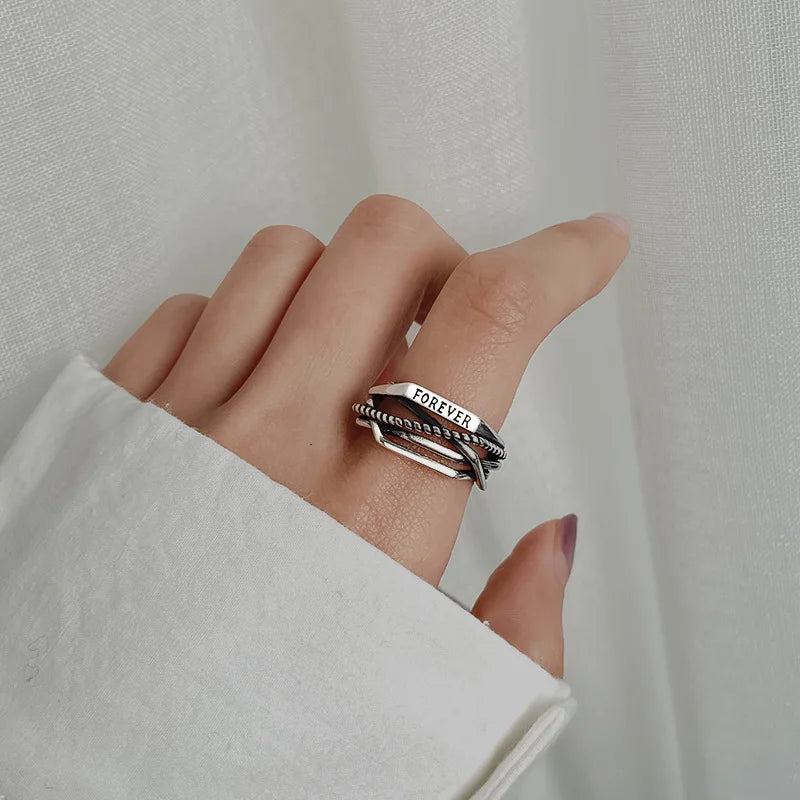 New Fashion Silver Color Open Finger Ring Letters Words Wish Wide Punk Stackable For Women Girl Jewelry Gift Dropship