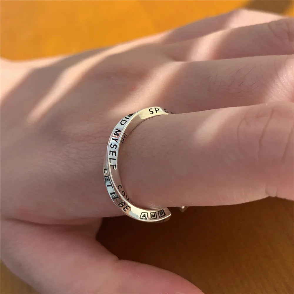 New Fashion Silver Color Open Finger Ring Letters Words Wish Wide Punk Stackable For Women Girl Jewelry Gift Dropship