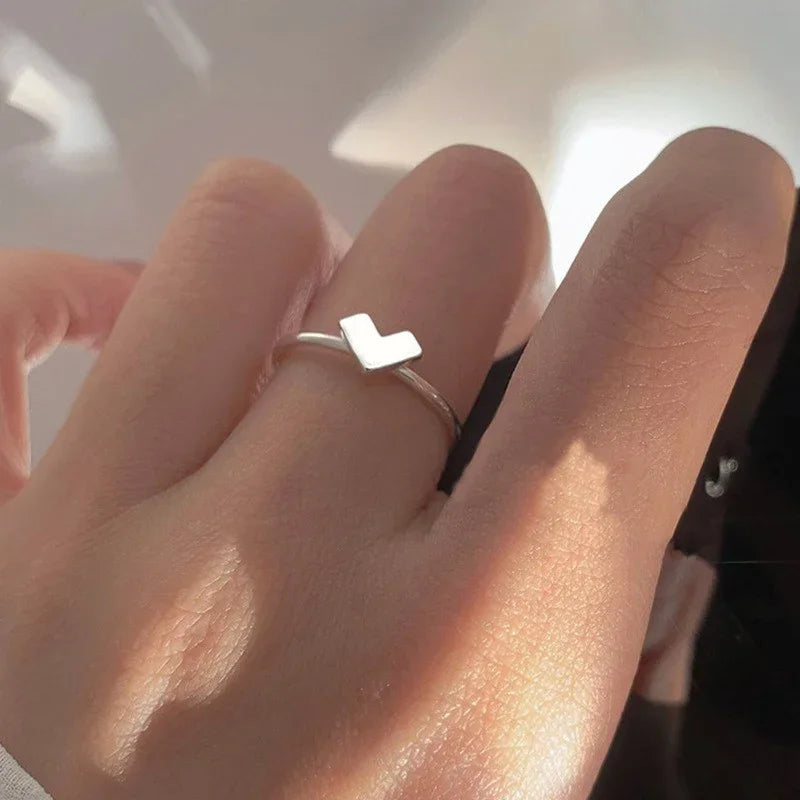 LATS Sweet Cool Silver Color Rings for Women Girl Korea Elegant Simple Smooth LOVE Heart Ring Fashion Jewelry Accessories