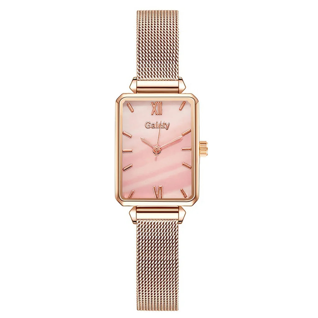 2pcs Set Women Watches Fashion Square Ladies Quartz Watch Bracelet Simple Rose Gold Mesh Luxury Women Watches Relogio Feminino