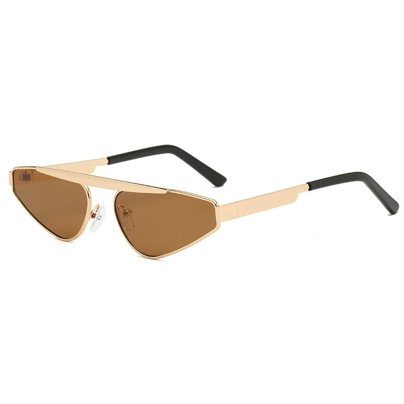 Shonemes Cat Eye Sunglasses Stylish Triangular Shades Metal Frame Outdoor UV400 Sun Glasses Gold Black Brown for Women Men