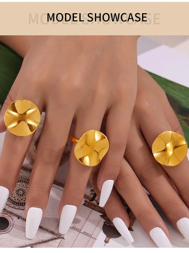 Hip Hop Gold Plated Simplicity Ring for Women New Stainless Steel Oval Open Ring Waterproof Jewelry 2024 Trend Accessories