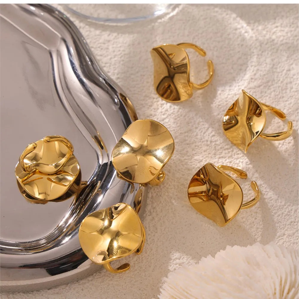 Hip Hop Gold Plated Simplicity Ring for Women New Stainless Steel Oval Open Ring Waterproof Jewelry 2024 Trend Accessories