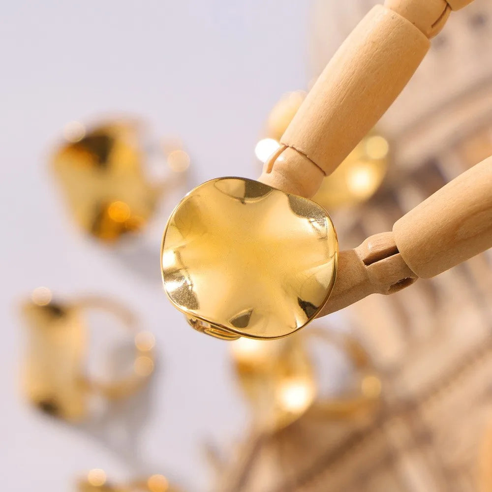 Hip Hop Gold Plated Simplicity Ring for Women New Stainless Steel Oval Open Ring Waterproof Jewelry 2024 Trend Accessories