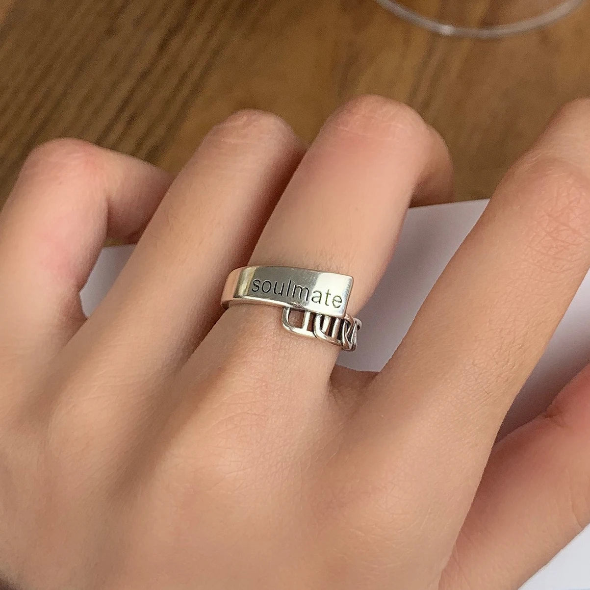 New Fashion Silver Color Open Finger Ring Letters Words Wish Wide Punk Stackable For Women Girl Jewelry Gift Dropship
