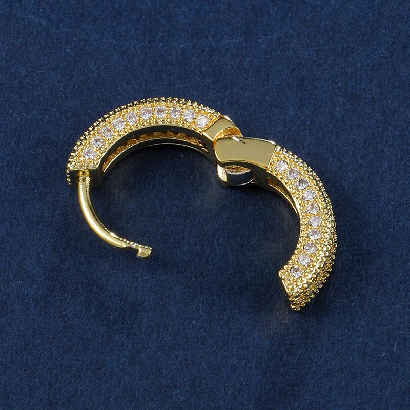 Hip Hop 1pair Bling Golden Black Round Zircon Micro Paved Iced Out Rhinestone Cz Stone Stud Earring Copper Jewelry For Men Women