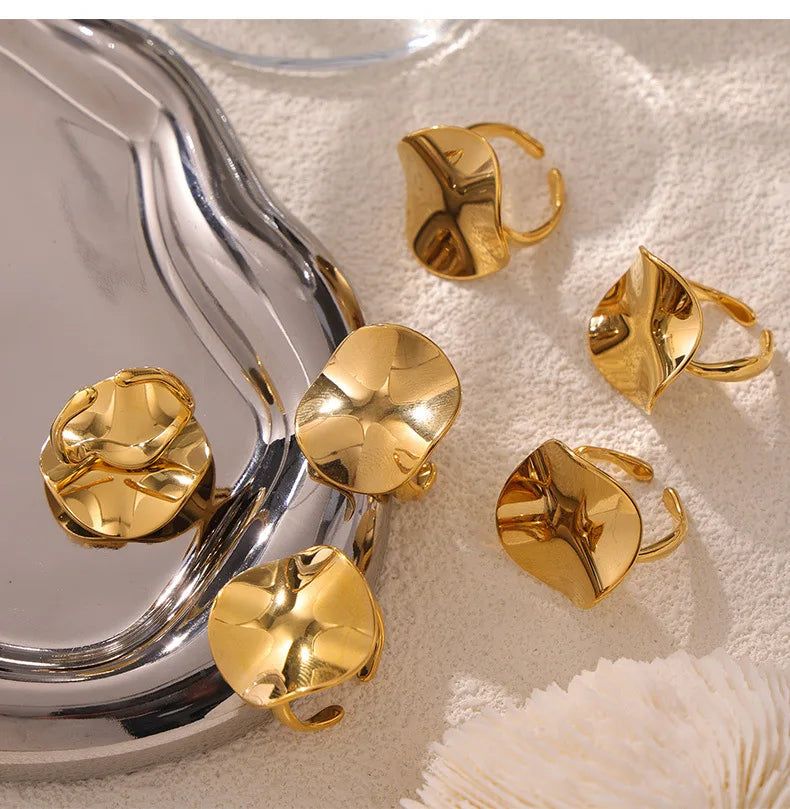 Hip Hop Gold Plated Simplicity Ring for Women New Stainless Steel Oval Open Ring Waterproof Jewelry 2024 Trend Accessories