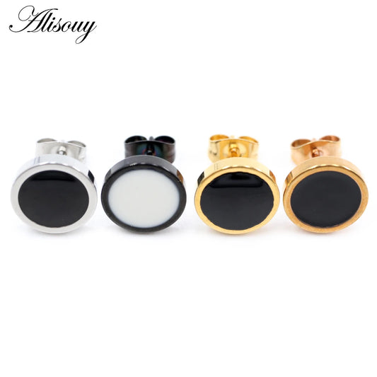 Alisouy Fashion 1 Pair Round Shape Vintage Stud Barbell Earrings for Man Trendy Party Black Men Women Unisex Earrings Jewelry