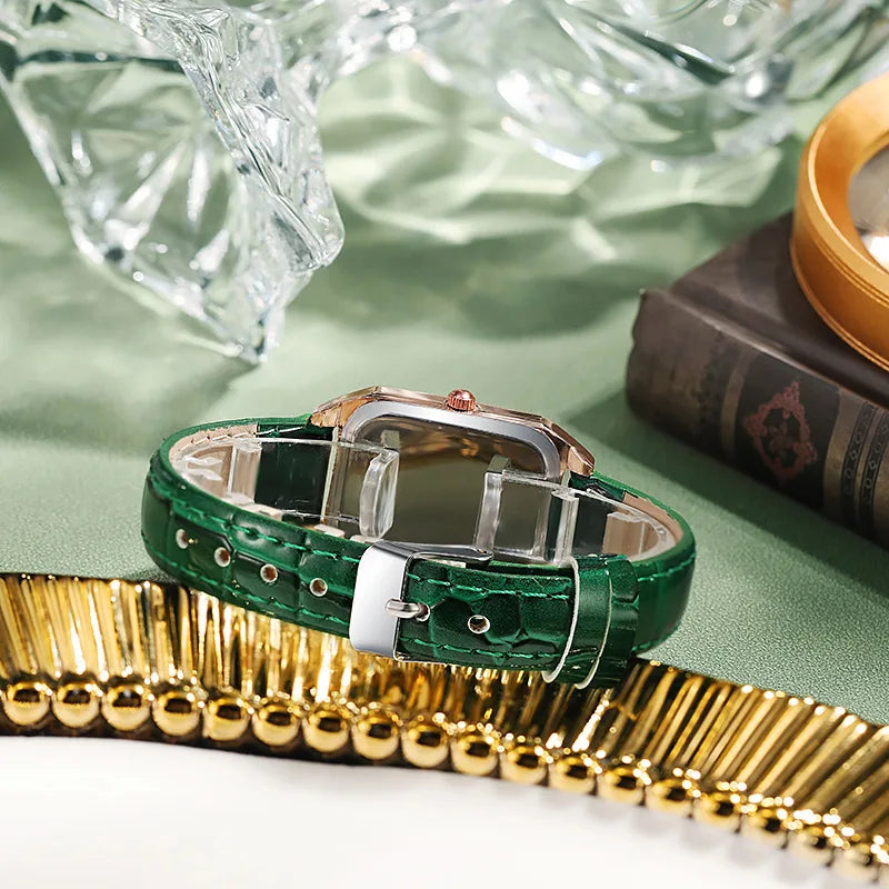 Ladies Quartz Watch Bracelet Green Dial Simple Rose Gold Dial Mesh Luxury Women Watches Brand Women Watches Fashion Square