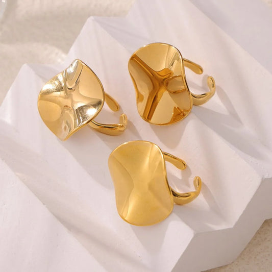 Hip Hop Gold Plated Simplicity Ring for Women New Stainless Steel Oval Open Ring Waterproof Jewelry 2024 Trend Accessories