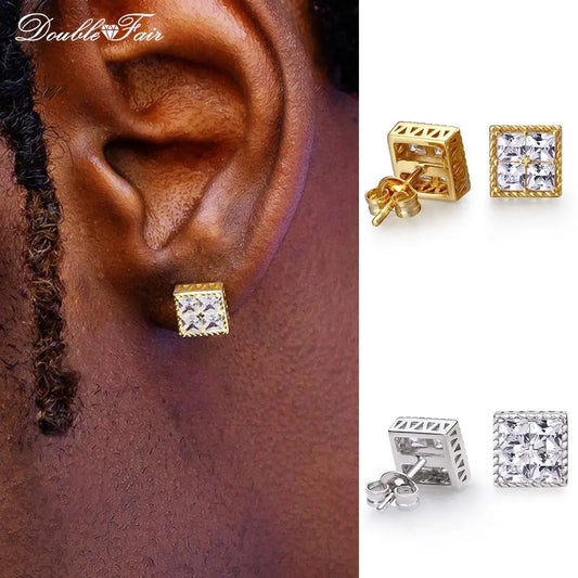 Classic Hip Hop Rapper's Stud Earring for Men Women Dainty Gold Color Piercing Hollow Out Crystal Punk Rock Fashion Jewelry E150