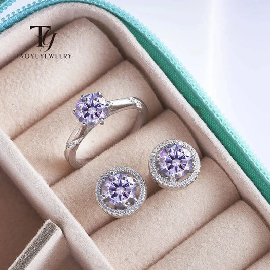 Moissanite Jewelry Set For Women D Color Lab Diamond Stud Earrings Ring With Gra Certificates 925 Silver Female Fine Jewelry